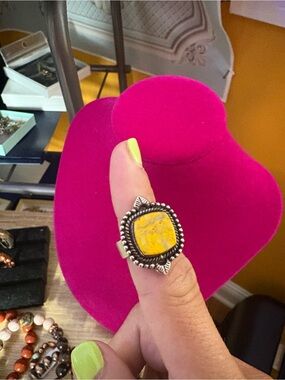 Sterling Silver Yellow Turquoise adjustable Statement Ring - Women's Jewelry